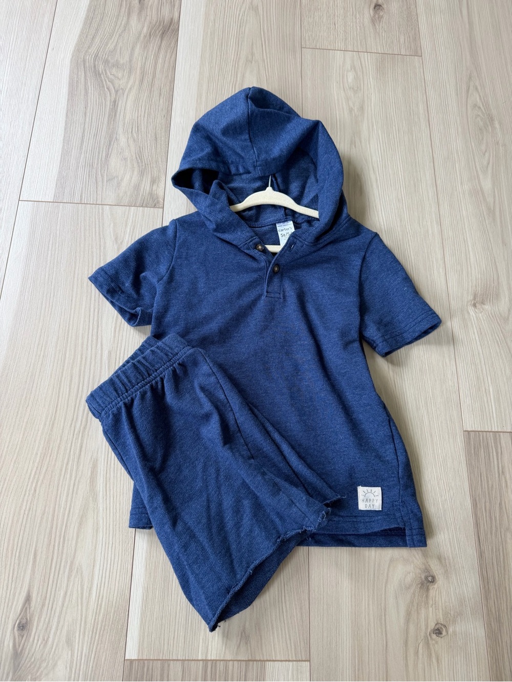 Carter's Navy Blue Hooded Short Sleeve Top and Shorts Matching Set